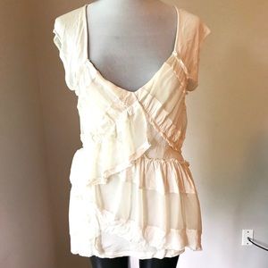 Anthropologie Deletta Cream Ivory Knit Ruffled Top